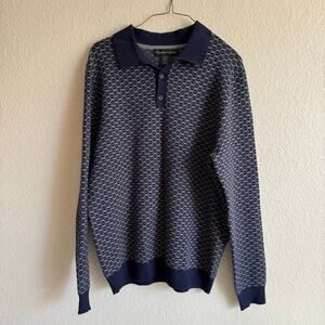 Vintage DSWT Christian Lacroix Jacquard Knitted Polo Shirt Blue Gray Men Size M